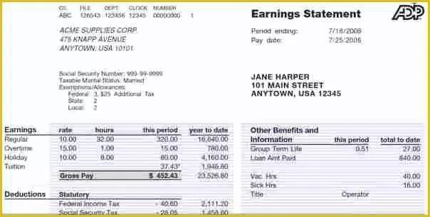 Adp Paycheck Stub Template Free Of 5 Adp Pay Stub Template