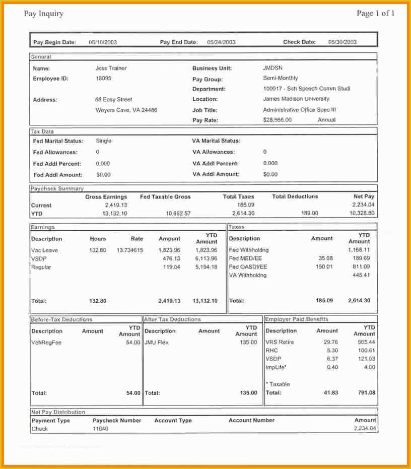 Adp Paycheck Stub Template Free Of 9 Adp Pay Stub Template Pdf