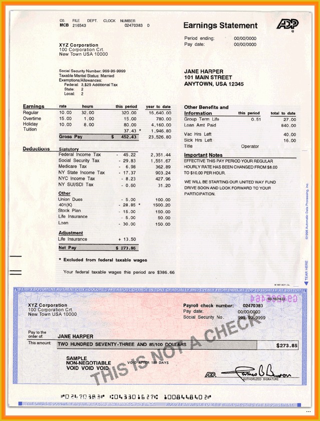 Adp Paycheck Stub Template Free Of 9 Adp Paystub Template