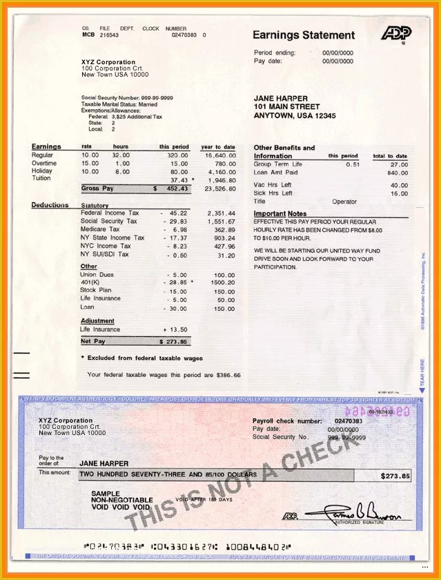 Adp Pay Stub Example