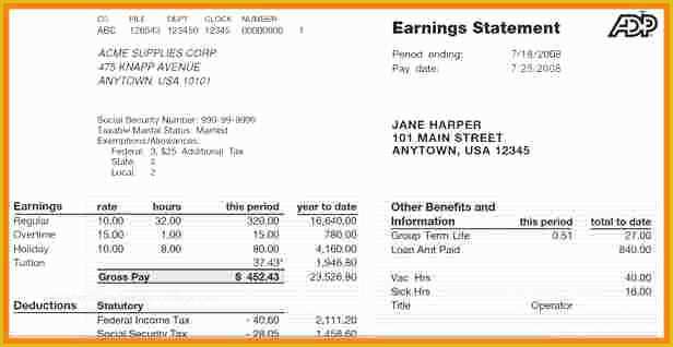 Adp Paycheck Stub Template Free Of 9 Free Adp Pay Stub Template