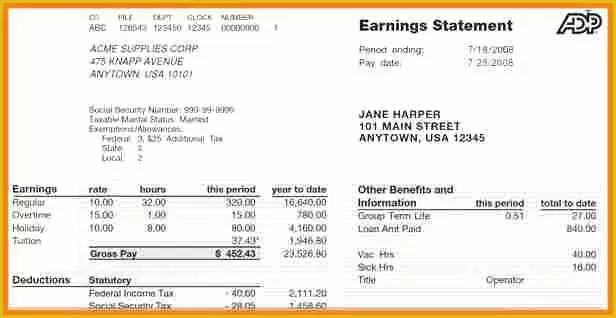 Adp Paycheck Stub Template Free Of 9 Free Adp Pay Stub Template