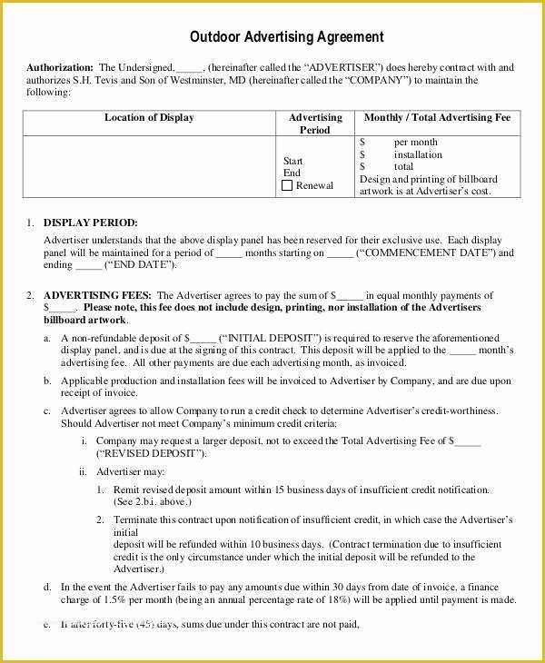 Advertising Contract Template Free Of 52 Contract Agreement Templates