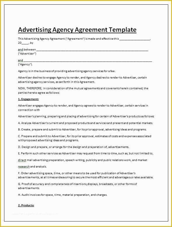 Advertising Contract Template Free Of Free Contract Templates Word Pdf Agreements Part 6
