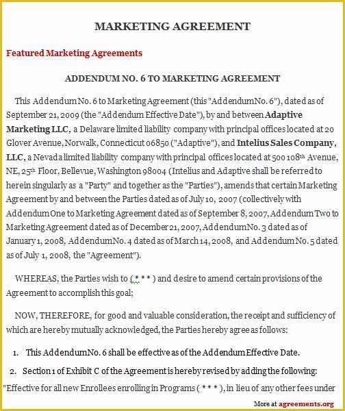 Advertising Contract Template Free Of Marketing Agreement Sample Marketing Agreement Template