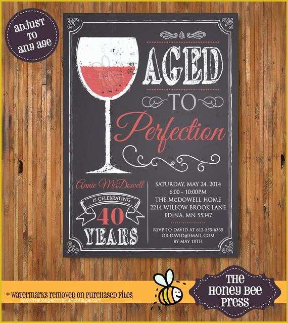 Aged to Perfection Invitation Template Free Of Wine Birthday Invitation Aged to Perfection Chalk Board