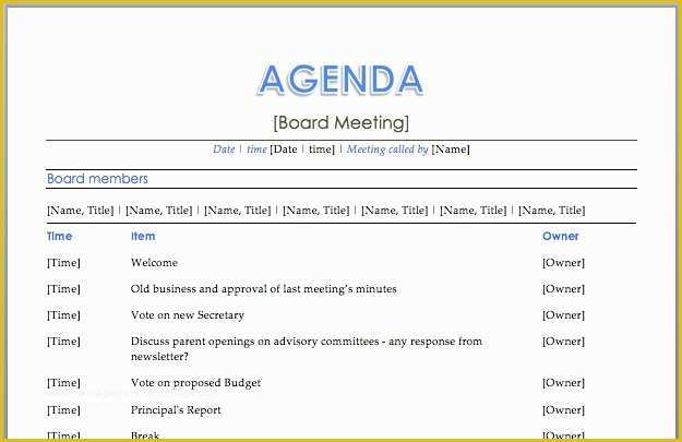Agenda Template Free Of Meeting Agenda Template Word