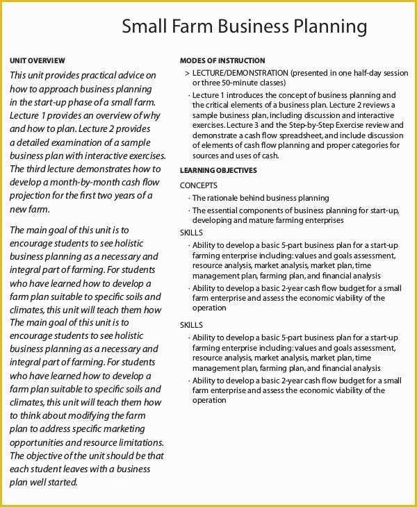 Agriculture Business Plan Template Free Of Farm Business Plan Template 9 Free Sample Example