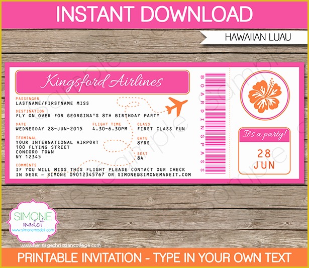 Airline Ticket Invitation Template Free Download Of Luau Boarding Pass Invitations Template