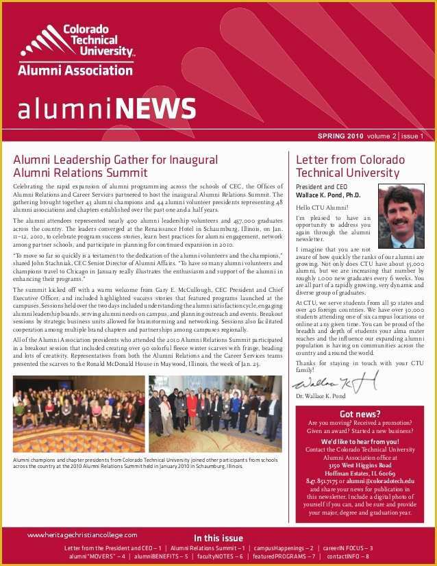 Alumni association Website Templates Free Download Of Colorado Technical University Alumni Newsletter Spring 2010