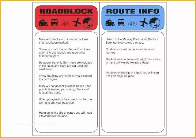 Amazing Race Editable Templates Free Of Amazing Race Roadblock Clues How to