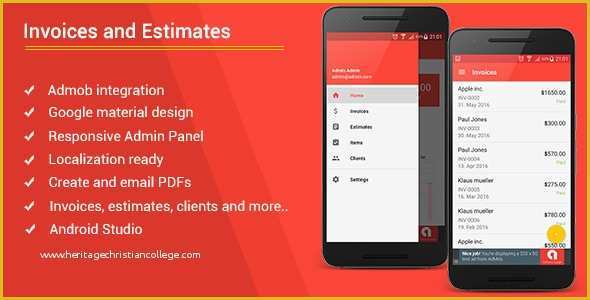 Android App Templates for android Studio Free Of android Invoices & Estimates Template Admob Admin