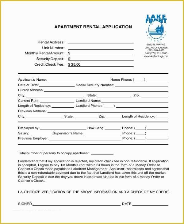Apartment Application Template Free Of 11 Sample Rental Application forms Free Sample Example
