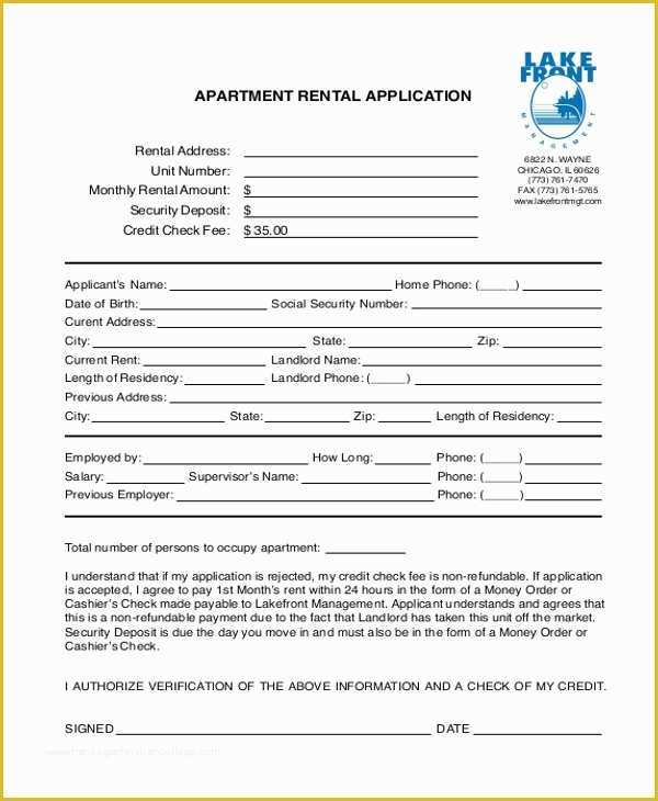 Apartment Application Template Free Of 11 Sample Rental Application forms Free Sample Example