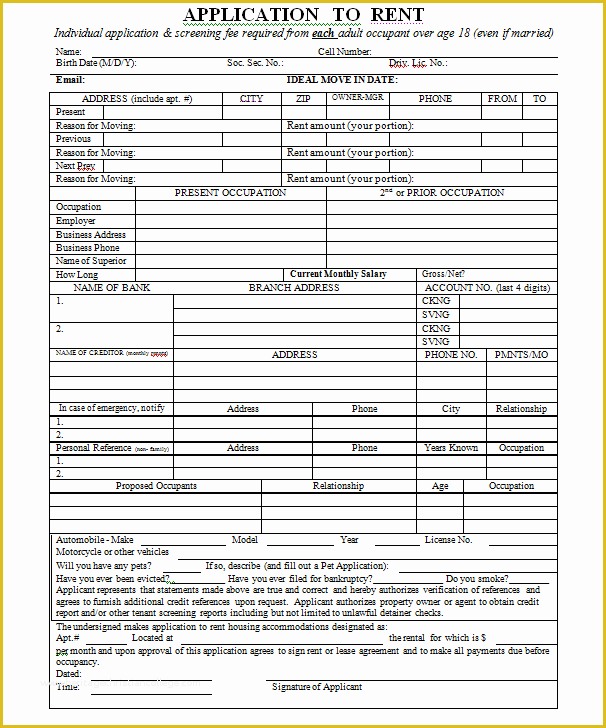 Apartment Application Template Free Of Printable Sample Generic Rental Application form