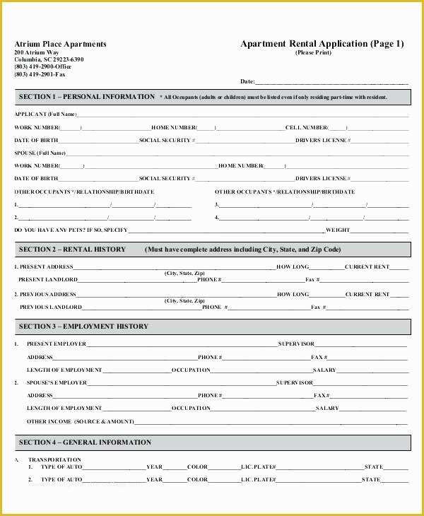 Apartment Application Template Free Of Rental Application Template Word Residential Lease form