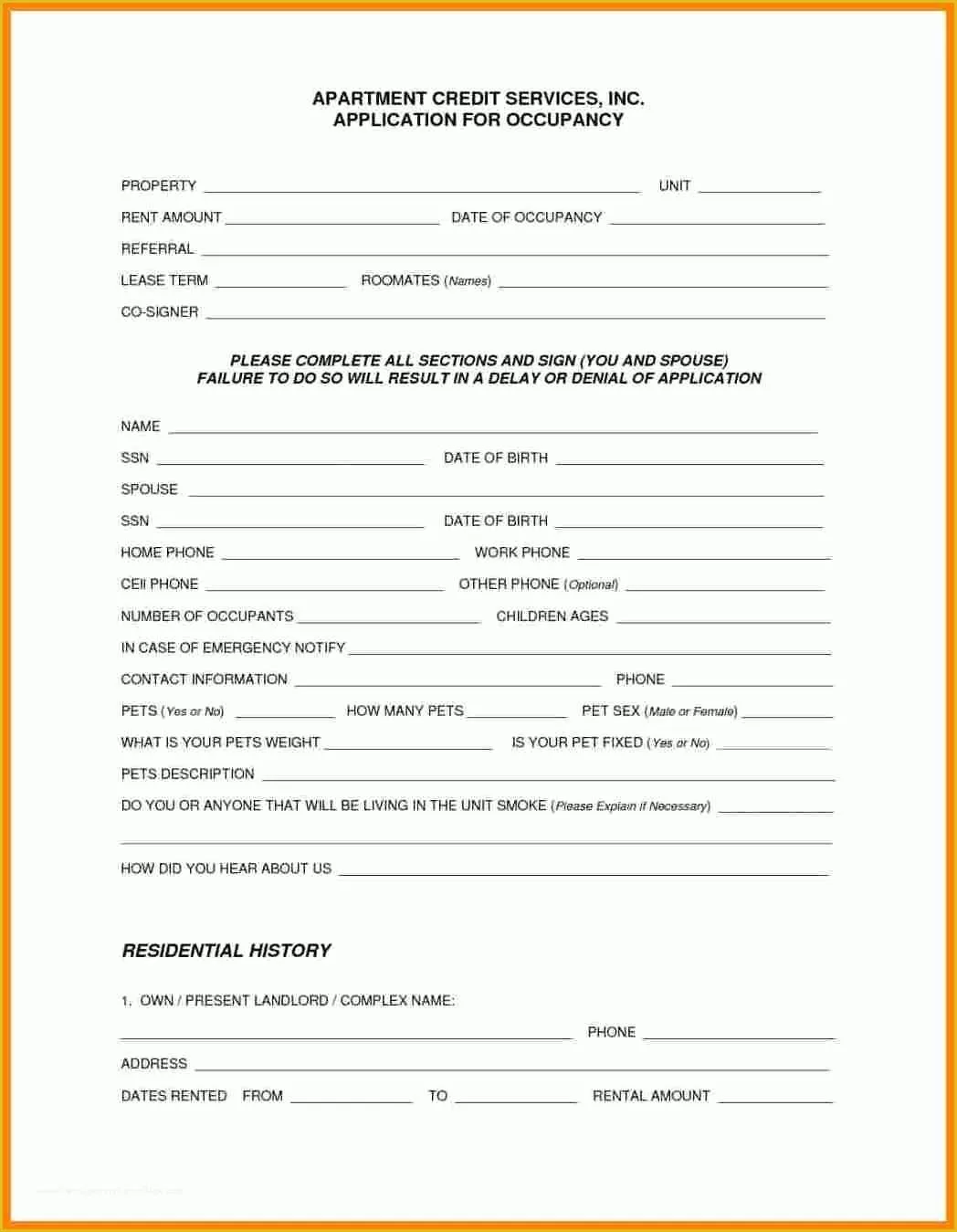 Apartment Rental Application Template Free Of 6 Apartment Rental Contract