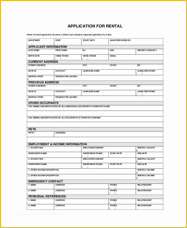 Apartment Rental Application Template Free Of Apartment Application 7 Free Pdf Word Documents