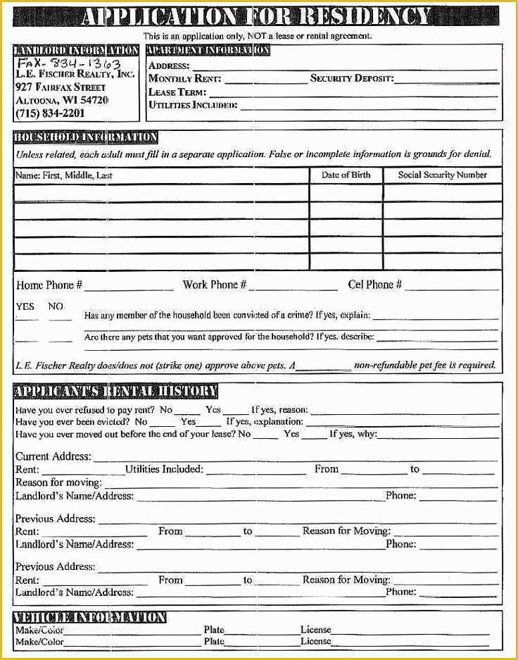 Apartment Rental Application Template Free Of Printable Sample Free Rental Application form form