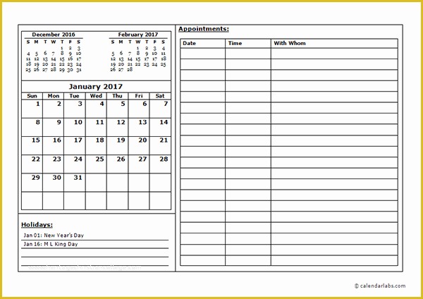 Appointment Book Template Free Printable Of 2017 Monthly Calendar Appointment Free Printable Templates