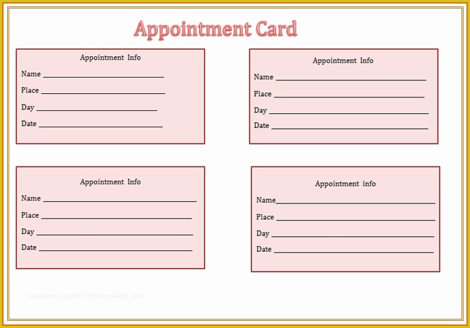 Appointment Book Template Free Printable Of 8 Appointment Card Templatereference Letters Words
