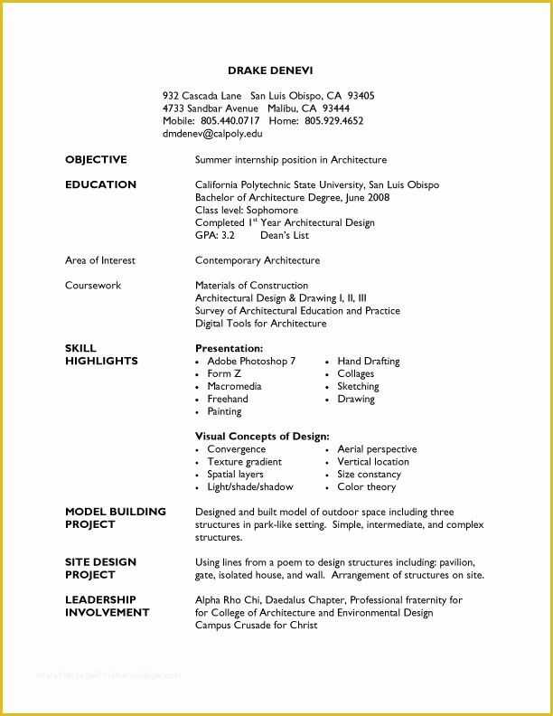 Architecture Resume Template Free Of Free Sample Architecture Resume Example