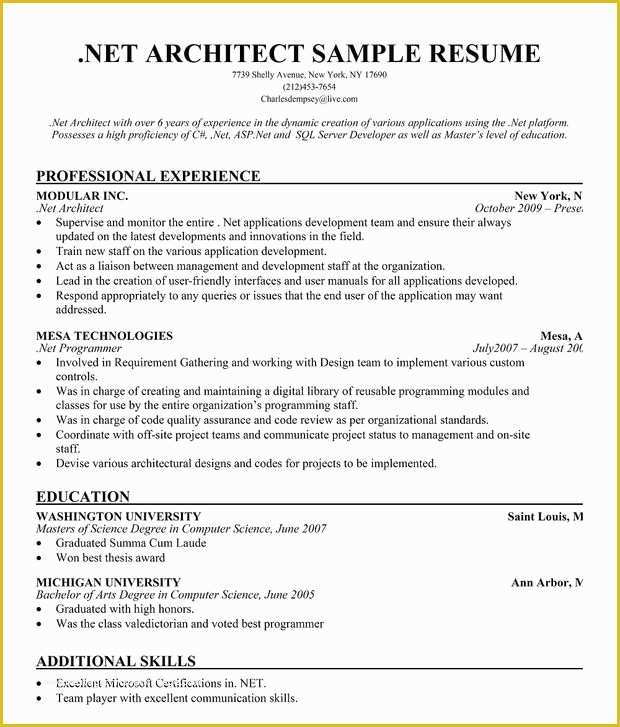 Architecture Resume Template Free Of Net Architect Resume Sample Resume Panion