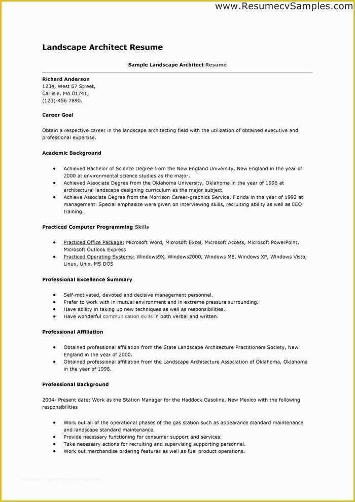Architecture Resume Template Free Of Sample Of Landscape Architect Resume