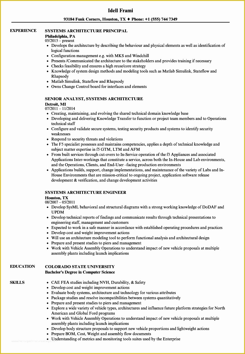 Architecture Resume Template Free Of Systems Architecture Resume Samples