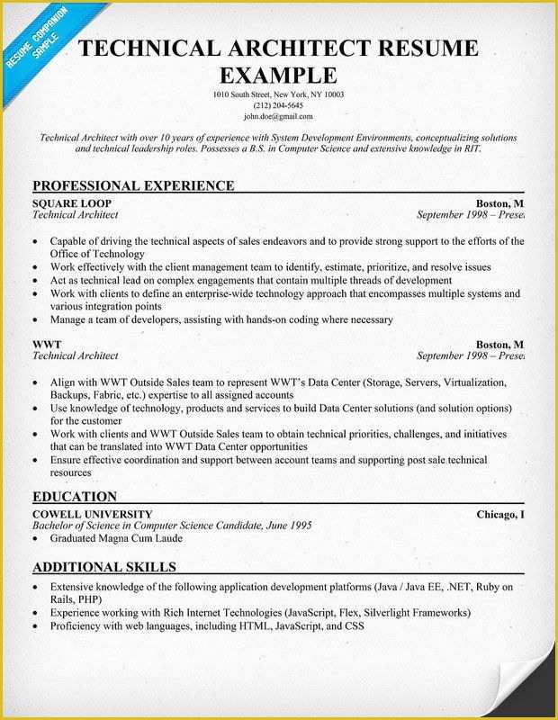 Architecture Resume Template Free Of Technical Architect Resume Example