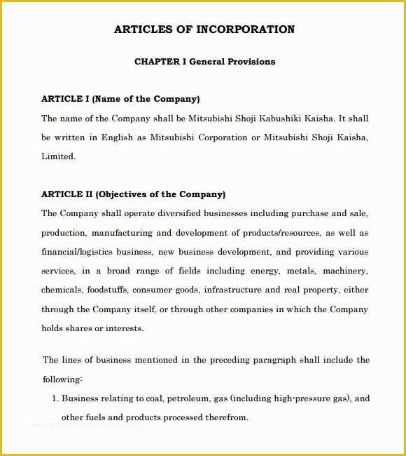 Articles Of organization Template Free Of 9 Sample Articles Of Incorporations