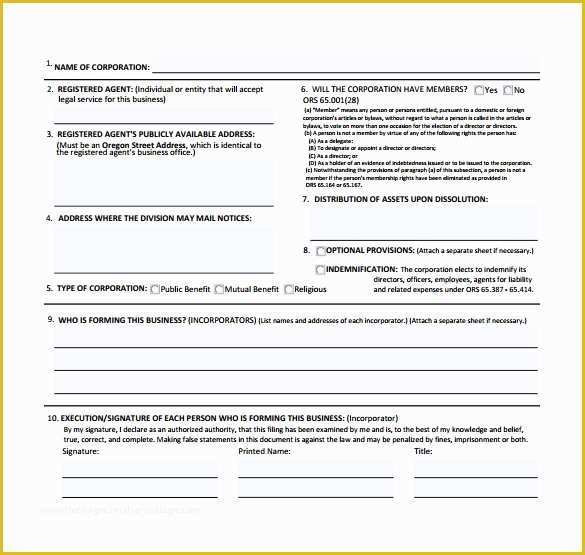 Articles Of organization Template Free Of 9 Sample Articles Of Incorporations