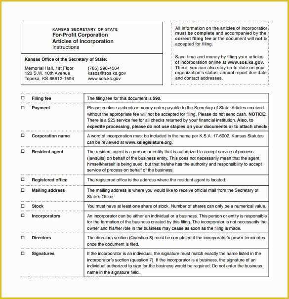 Articles Of organization Template Free Of 9 Sample Articles Of Incorporations