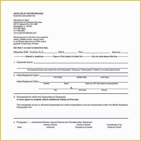 Articles Of organization Template Free Of 9 Sample Articles Of Incorporations