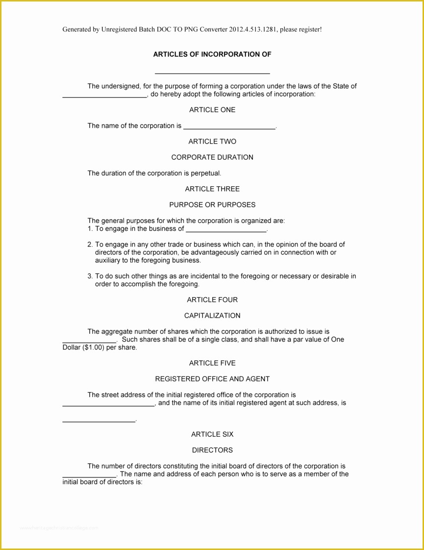 Articles Of organization Template Free Of Articles Incorporation Template