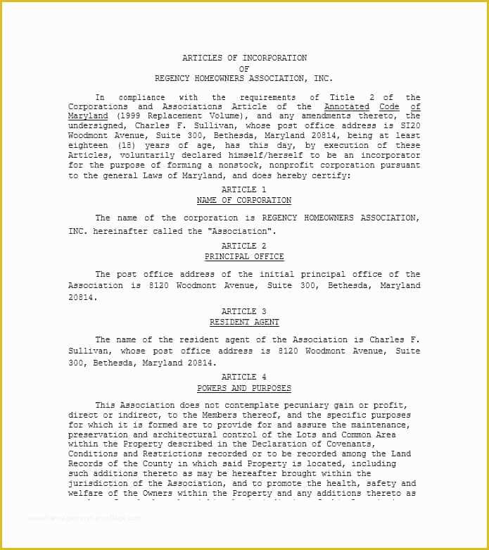 Articles Of organization Template Free Of Articles Of Incorporation 47 Templates for Any State