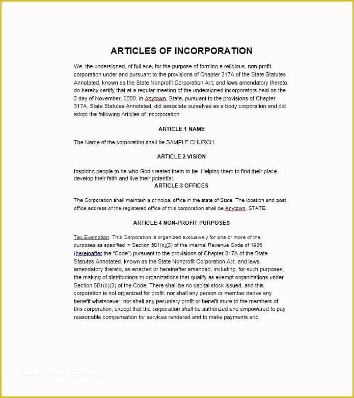 Articles Of organization Template Free Of Articles Of Incorporation 47 Templates for Any State