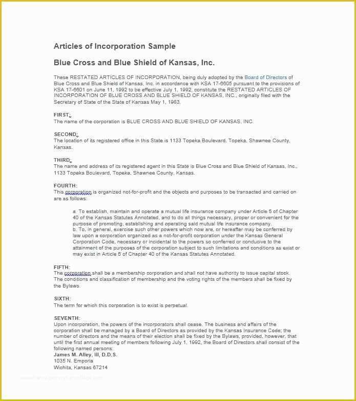 Articles Of organization Template Free Of Articles Of Incorporation 47 Templates for Any State