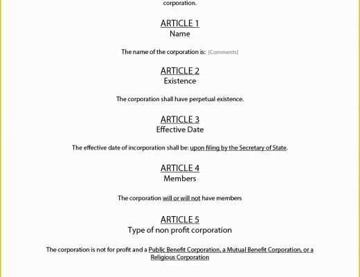 Articles Of organization Template Free Of Articles Of Incorporation – Free Sample Template form
