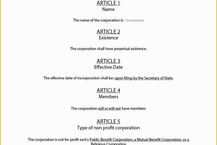 Articles Of organization Template Free Of Articles Of Incorporation – Free Sample Template form