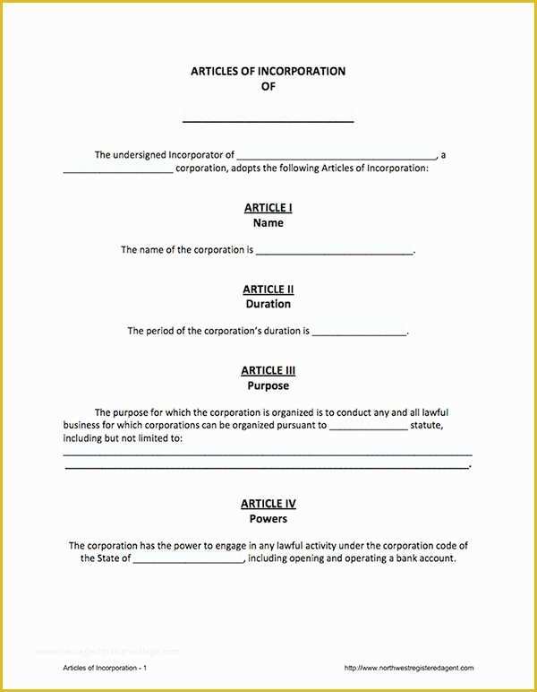 Articles Of organization Template Free Of Articles Of Incorporation Free Template form