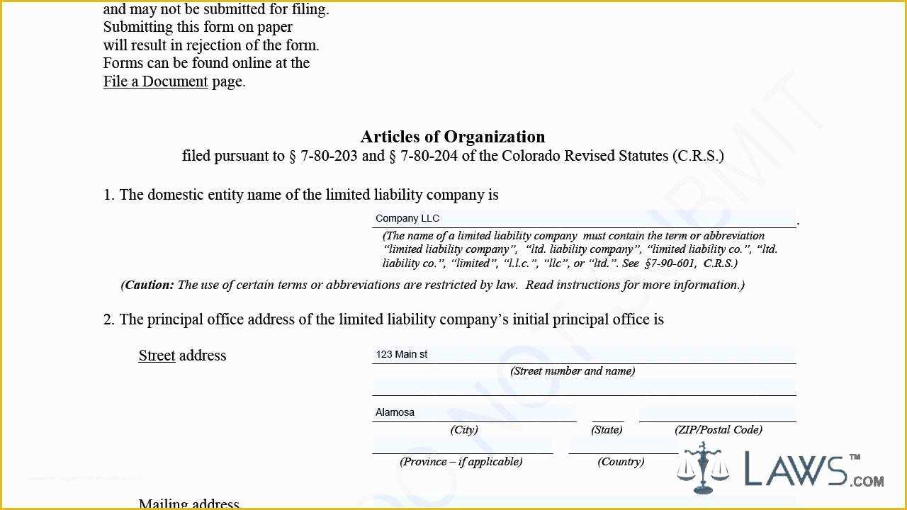 Articles Of organization Template Free Of Articles Of organization Llc Sample