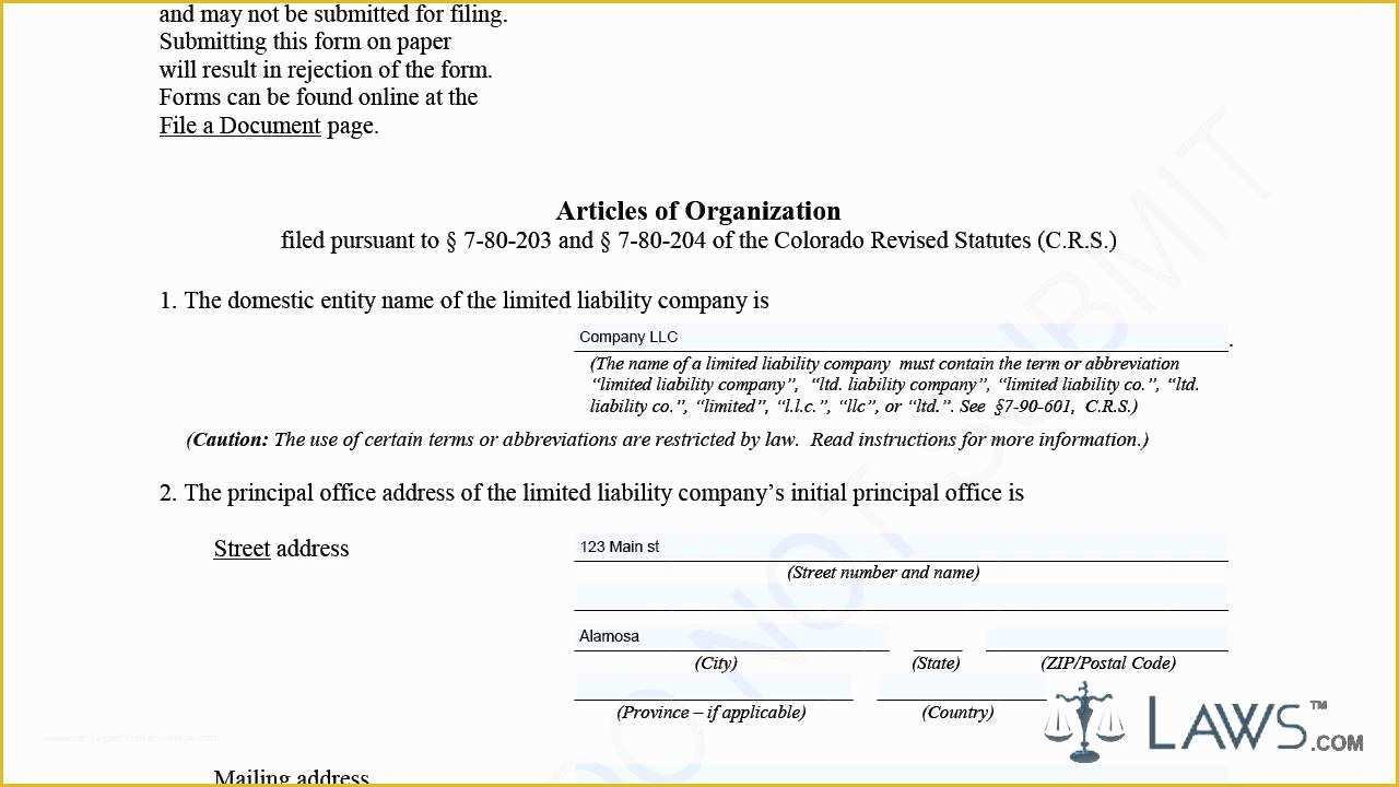 Articles Of organization Template Free Of Articles Of organization Llc Sample