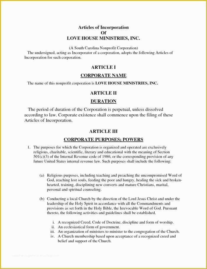 Articles Of organization Template Free Of Church Constitution Sample Doc Templates Resume