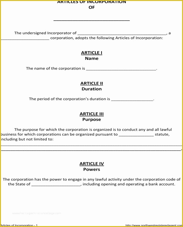 Articles Of organization Template Free Of Download Articles Of Incorporation Template for Free
