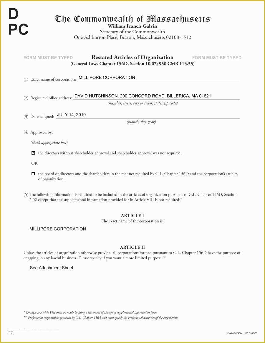 Articles Of organization Template Free Of Exhibit 3 1