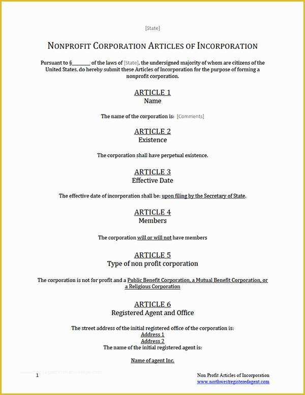 Articles Of organization Template Free Of Free Articles Of Incorporation Non Profit Template