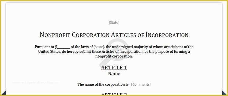 Articles Of organization Template Free Of Free Articles Of Incorporation Non Profit Template