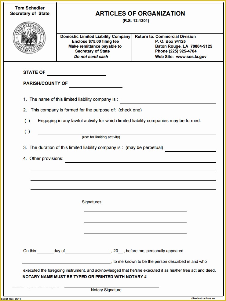 Articles Of Organization Template Free Of Florida Articles 
