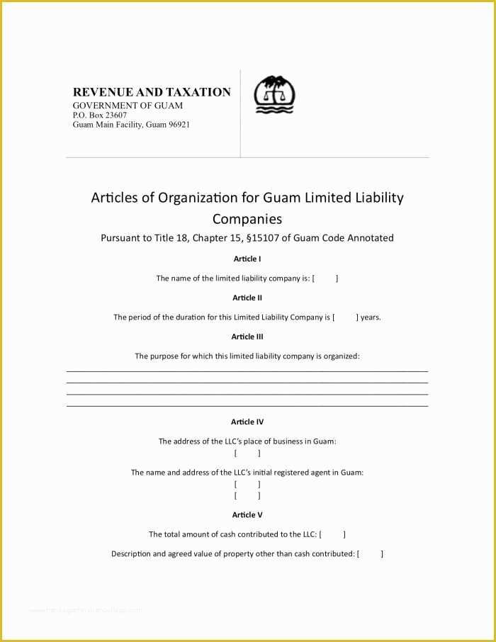 Articles Of organization Template Free Of Guam Articles Of organization Free Template form